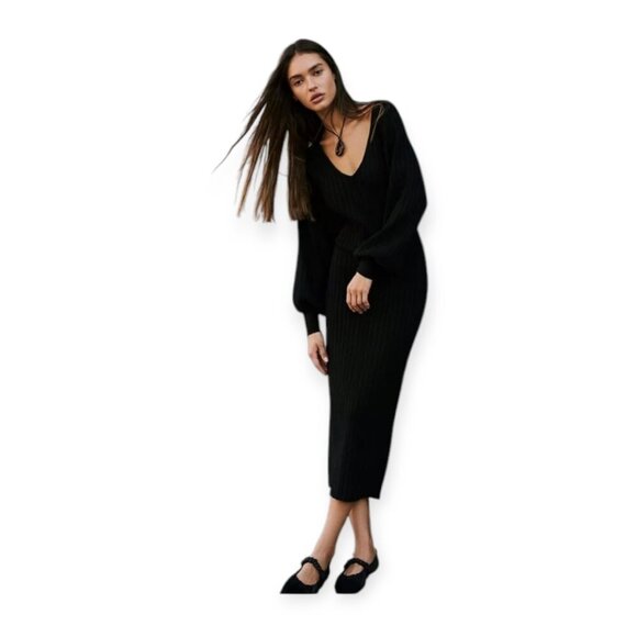 Free People Rosha Black Sweater Midi Dress XS - Picture 4 of 12